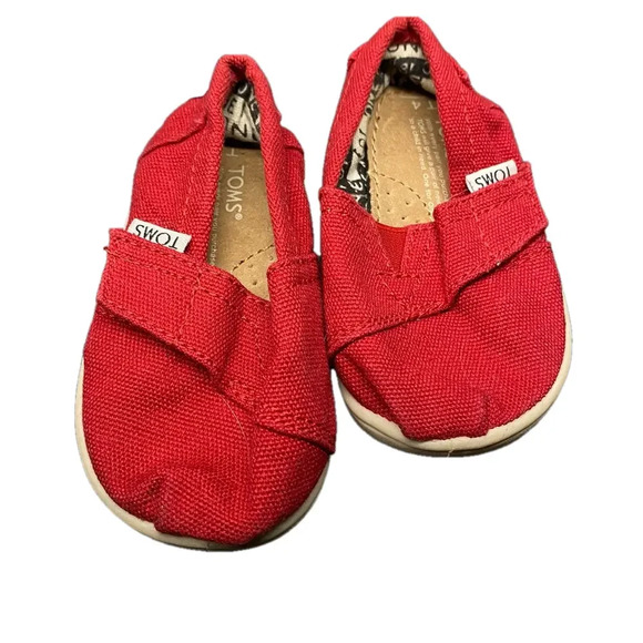 Toms Other - TOMS Tiny Alpargata Red Canvas Slip On Shoe Size T4 Unisex